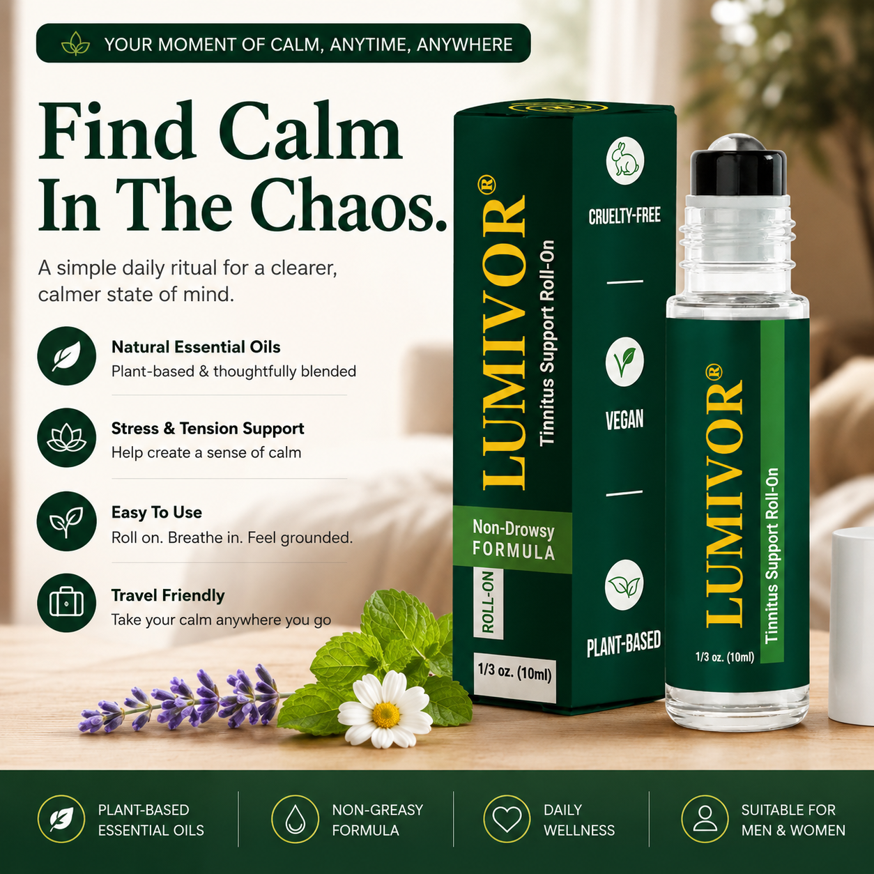 Sensory Support Roll-On 🌿 Calm Ear Noise & Promote Peace – With Benfotiamine & Essential Oils ✨